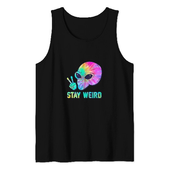 Aliens UFO Trendy Stay Weird Trippy Alien Peace Sign Tank Tops