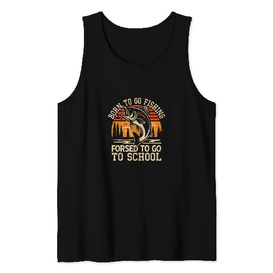 Fishing Fun Funny Born To Go Fishing Bass Fish Fisherman Boys Kids 1 Tank Tops