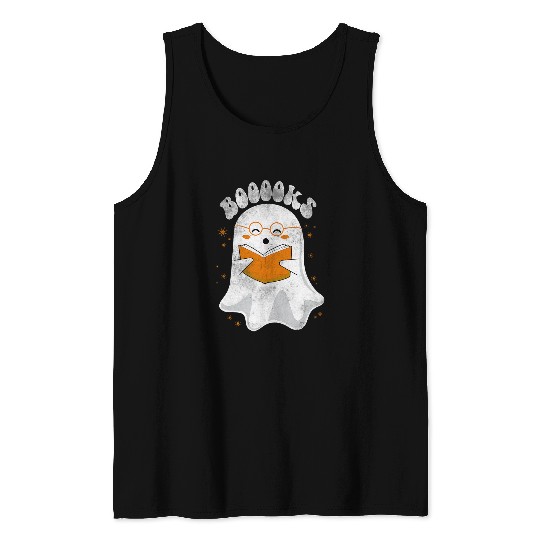 Book Fun Cute ghosts Top Halloween Book Teacher Booooks Reading Tank Tops