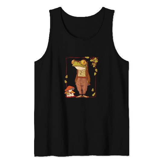 Frog Pet with Mushrooms Goblincore Dark Academia Aesthetic Tank Tops