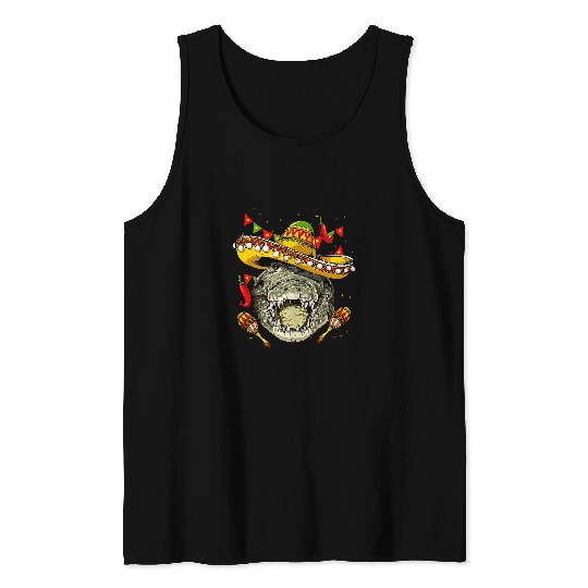 Alligator Pet Mexico Cinco de Mayo Crocodile Sombrero Mexican Party Gators Tank Tops