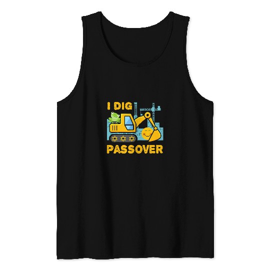 Excavator Fun I Dig Passover Excavator Construction Pesach Matzah Frogs Tank Tops