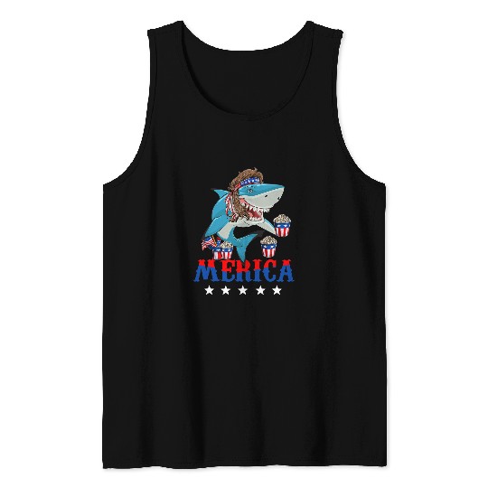 Shark Pet Merica Shark 4th of July Men Women American Flag Patriotic Tank Tops