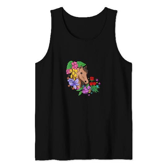 Horse Pet Racing Riding Lover Flowers Barn Equestrian Girl Women Tank Tops