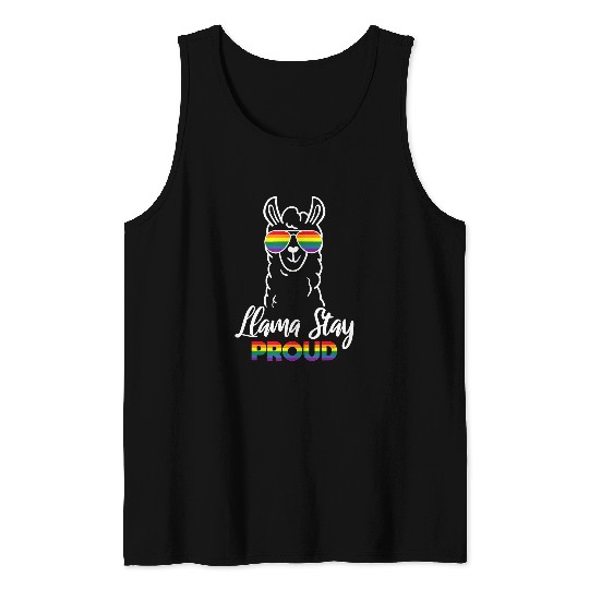 Llama Pet Rainbow Gay Llama Stay Proud Pride Month Flag Lgbt Parade Tank Tops