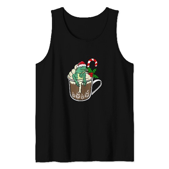 Iguana Pet Lover is sitting in Cocoa Hot Chocolate christmas drink Tank Tops