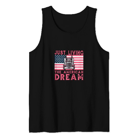 Truck Fun woman trucker usa flag girl truck driver american truck Tank Tops