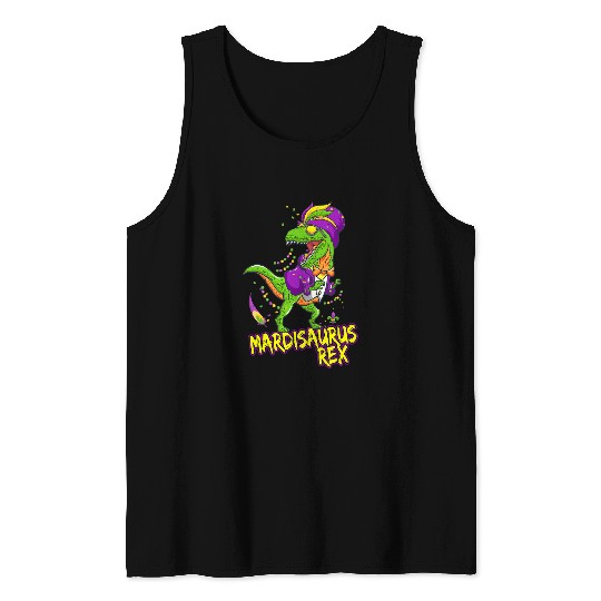 Dinosaur Pet Mardisaurus rexs Dinosaur TRex Tyrannosaurus Mardi Gras Tank Tops