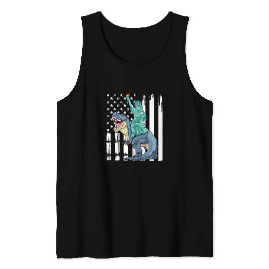 Dinosaur Pet Statue of Liberty Riding Dinosaur Patriotic TRex 4th Of July 1 Tank Tops