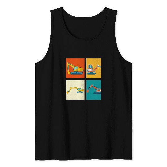 Excavator Fun Pop Art Vehicle Digger Construction Work Retro Tank Tops