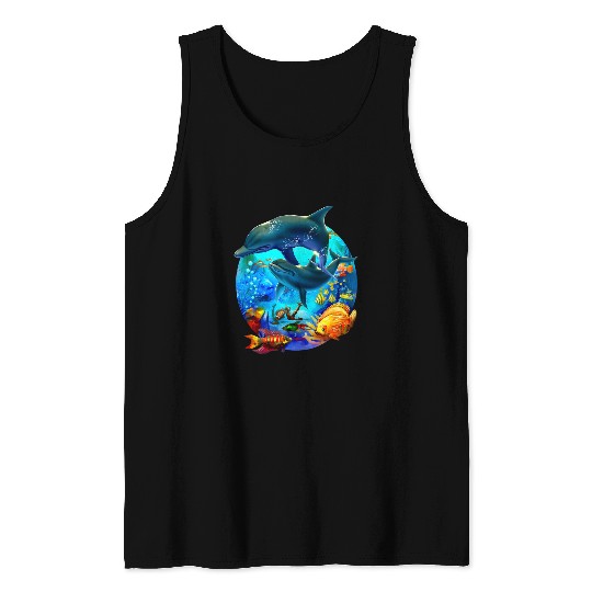 Dolphin Pet Gift Sea Life Ocean Marine Biology Fish Lover Aquarium Tank Tops