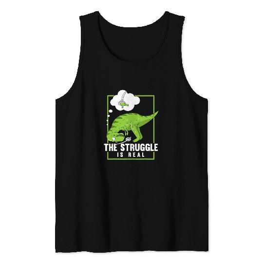Dinosaur Pet The Struggle Is Real swords Fighting Dinosaur Fencer Fencing Tank Tops