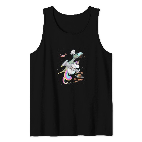 Unicorn Pet TRex Tyrannosaurus rexs Dinosaur Riding Unicorn Space Party Tank Tops