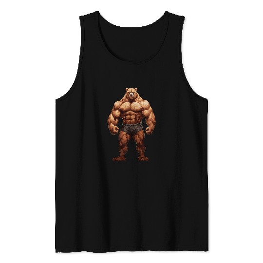 Teddy Bear Bodybuilder Muscular Body Gym Fitness Tank Tops