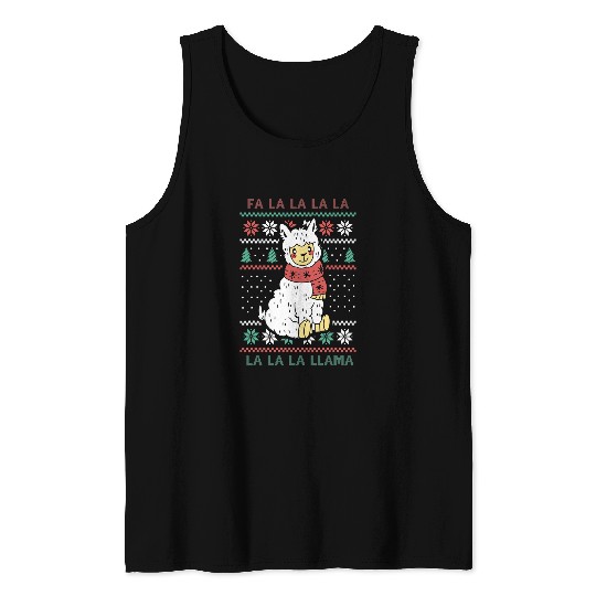 Llama Pet Ugly Christmas Sweater Llama Fa la la Llama Christmas Tank Tops