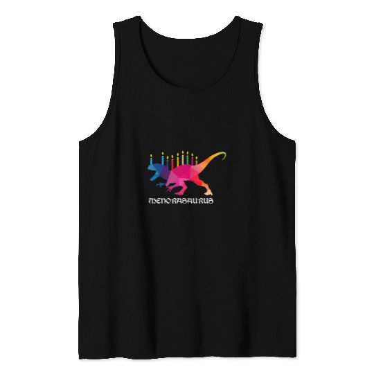 Dinosaur Pet Menorasaurus rexs Funny Hanukkah Menorah Dinosaur Chanukah Tank Tops