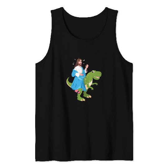Dinosaur Pet Funny Jesus Riding Dinosaur Christian Dino Lover Tank Tops