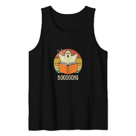 Book Fun Retro Halloween Booooks Cute ghosts Reading Books Teacher Tank Tops