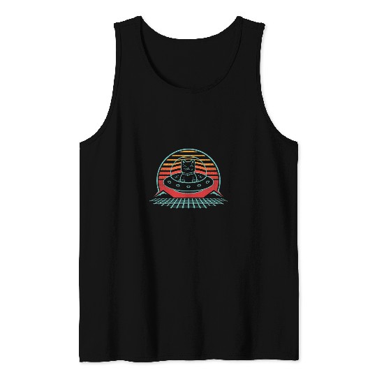 Aliens UFO UFO Anime Space Cat Alien Retro vintages 80s Style Tank Tops