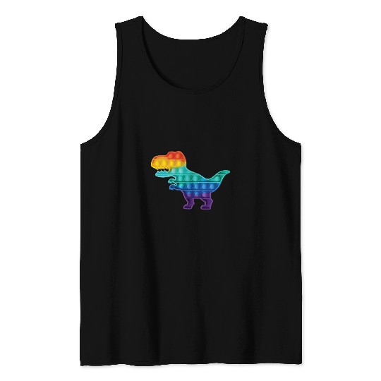 Dinosaur Pet Pop Up Fidget Game Dinosaur Tyrannosaurus rexs Rainbow color Tank Tops
