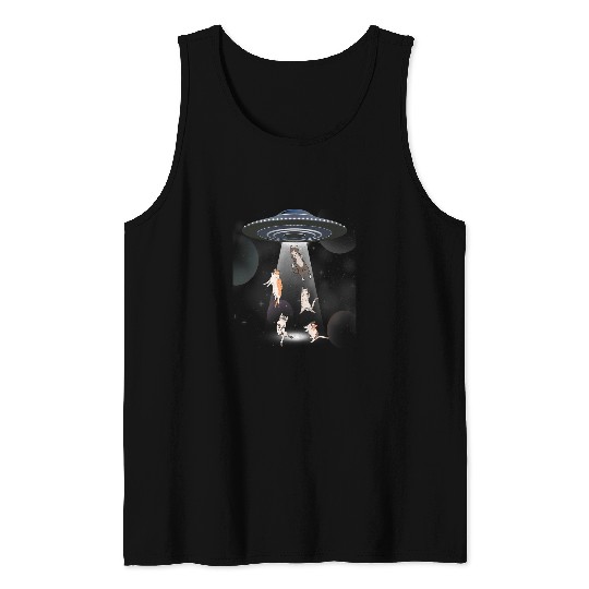 Aliens UFO Cat Galaxy Cat Cat UFO Tank Tops