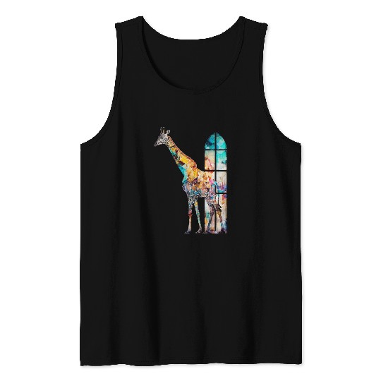 Giraffe Pet Window Colourful Animal Print Art Animal Lover Giraff Tank Tops