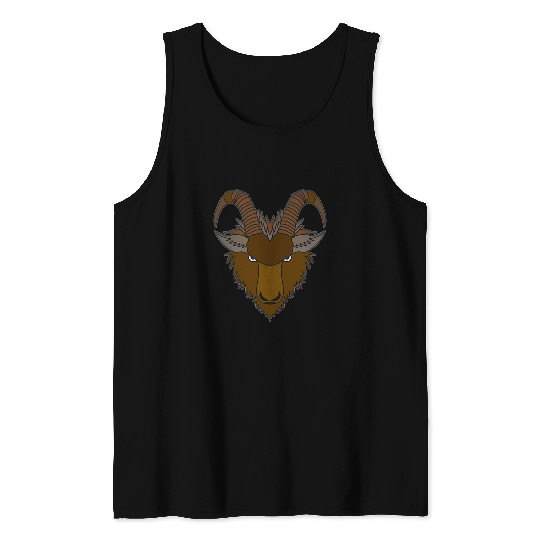 Goats Pet Capricorn wild animal portrait imprint art whit Tank Tops