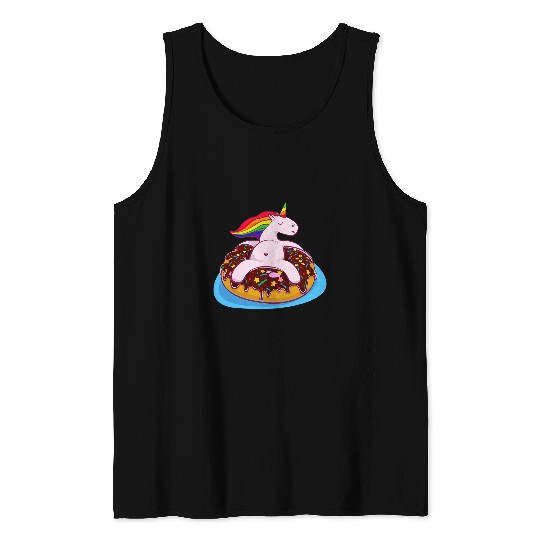 Unicorn Pet Funny Pink Rainbow Unicorn in Yummy Chocolate Donut Tank Tops