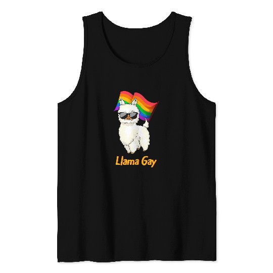 Llama Pet Gay LGBTQ Funny Alpaca Proud Ally Rainbow Pride Flag Tank Tops