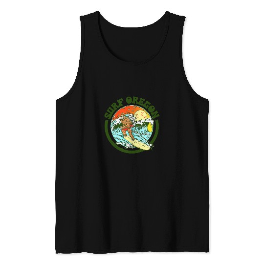 Bigfoot Pet Surf Oregon Surfing Bigfoot Funny Beach Sasquatch Surfer 15 Tank Tops