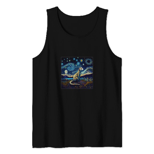 Ferret Pet Surrealism Starry Night Weasel Tank Tops