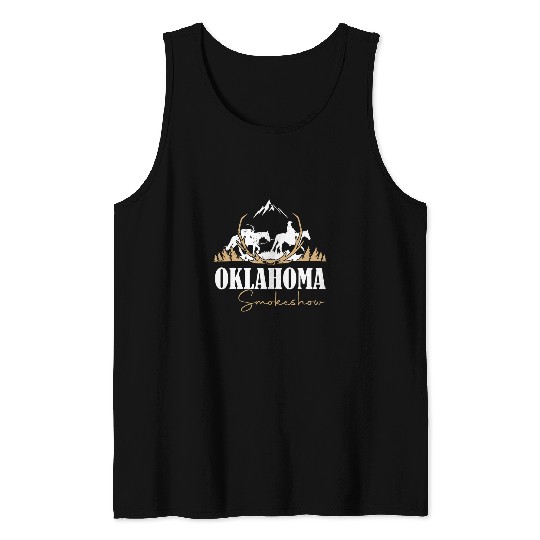 Horse Pet Cow Lover Boho Bull Skull Cow 2Oklahoma Smokeshow Western Country 23 Tank Tops