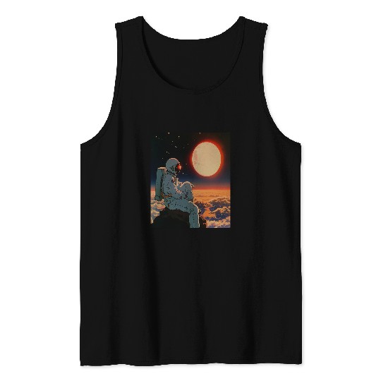 Astronaut Job Retro 1990s Japanese Anime Space Astronaut Sun Rising Art 3 Tank Tops