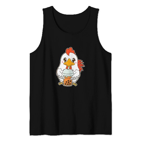 Chicken Pet Kawaii Cute Chicken Thai Iced Tea Boba Bubble Pearl Milk Tea Tank Tops