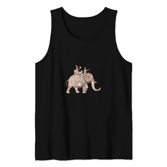 Elephant Mammal Indian Elephant Art Style Elephant Rider Paisley Tank Tops