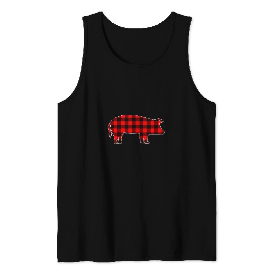 Pig Pet Red black plaid gingham Pig Christmas Matching Pajama Tank Tops