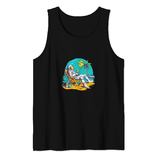 Discover Astronaut Job Relaxing On a Tropical Beach Planet 01 Tank Tops