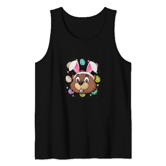 Beaver Pet Funny Easter Egg Lover Bunny Ear Beaver Face Easter Sunday Tank Tops
