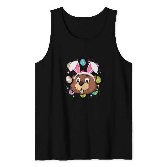 Beaver Pet Funny Easter Egg Lover Bunny Ear Beaver Face Easter Sunday Tank Tops