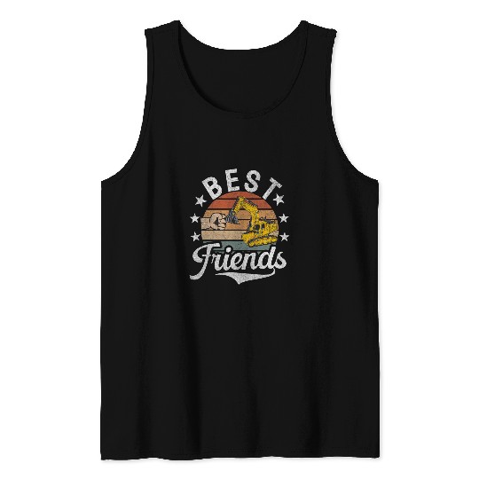 Excavator Fun bests Friends Construction Workers Construction Site Digger Drivers 2 Tank Tops