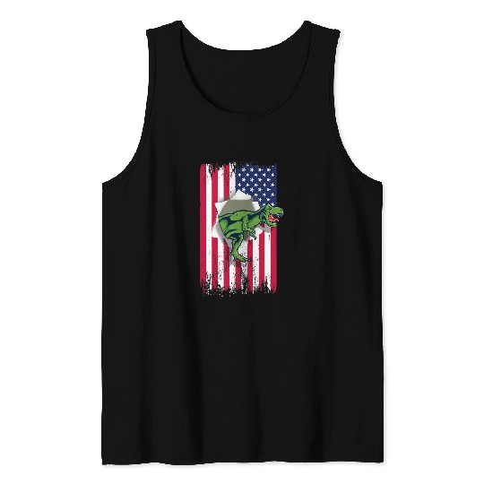 Dinosaur Pet Tyrannosaurus rexs American Flag Graphic Tank Tops