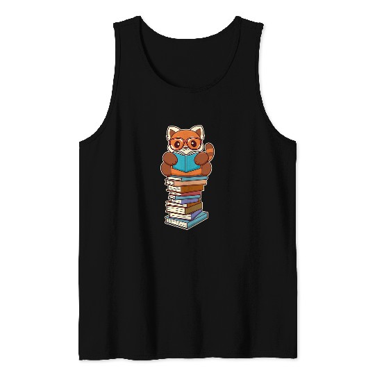 Book Fun Cute Kawaii Red Panda Reading A Tank Tops