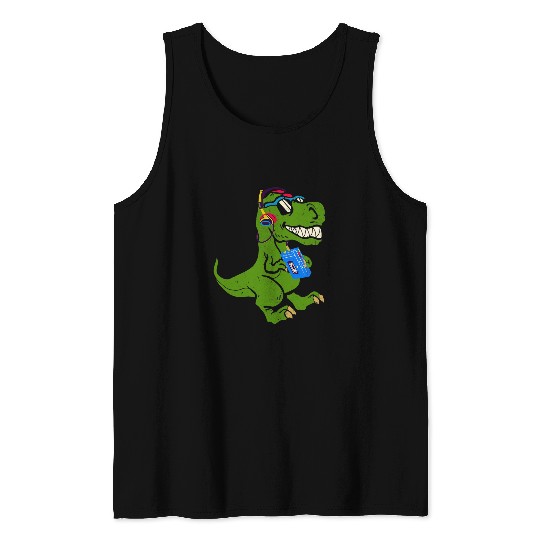 Dinosaur Pet Tyrannosaurus rexs Dinosaur Headphones Music Player TRex Tee Tank Tops