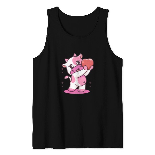 Cow Pet Strawberry Cow Funny Japanese Kawaii Strawberries Graphic Tank Tops
