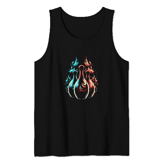 Sport Bowling Skittles Blue Flames Bowler Retro Bowling Skittles Tank Tops