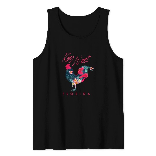 Chicken Pet Key West Florida Chicken Lover Flower Hibiscus Souvenir Tank Tops