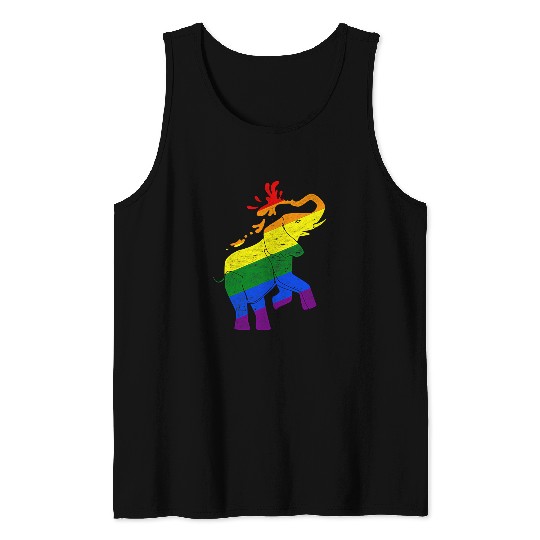 Elephant Mammal LGBT Cute Elephant Rainbow Flag Gay Pride Month Equality LGBT Tank Tops