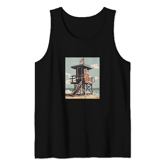 vintages Lifeguard Tower 2Beach Graphic Tank Tops