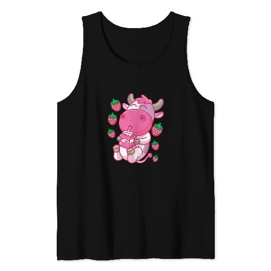 Cow Pet Strawberry Cow Milk Strawberries Boys Girls Kids Tank Tops