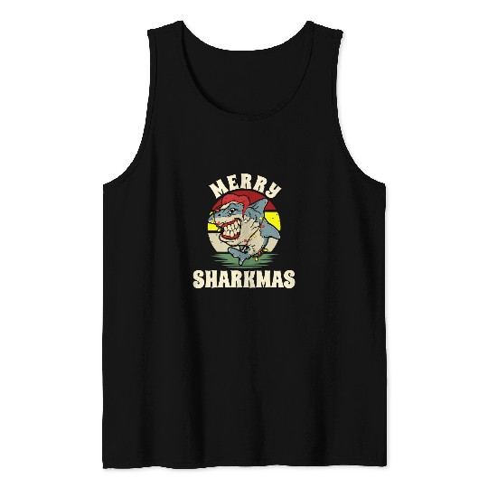 Shark Pet Santa Jaws Funny Christmas Shark Funny Shark Santa Tank Tops